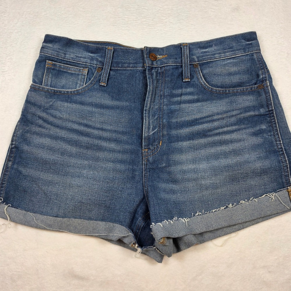 Madewell The Perfect Jean Short Size 30 Medium Wash High Rise Raw Hem Denim